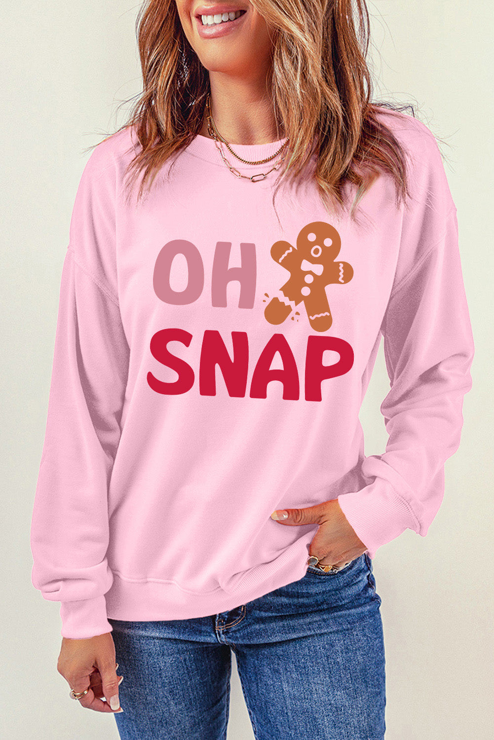 A Pink Christmas OH SNAP Gingerbread Man Graphic Sweatshirt