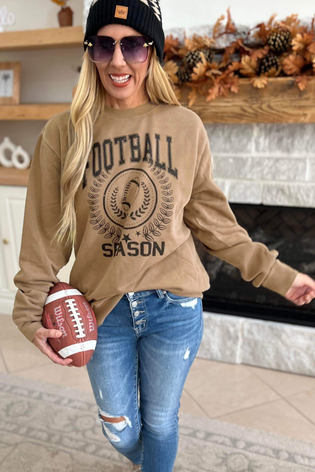 Khaki Game Day FOOTBALL SEASON Graphic Sweatshirt