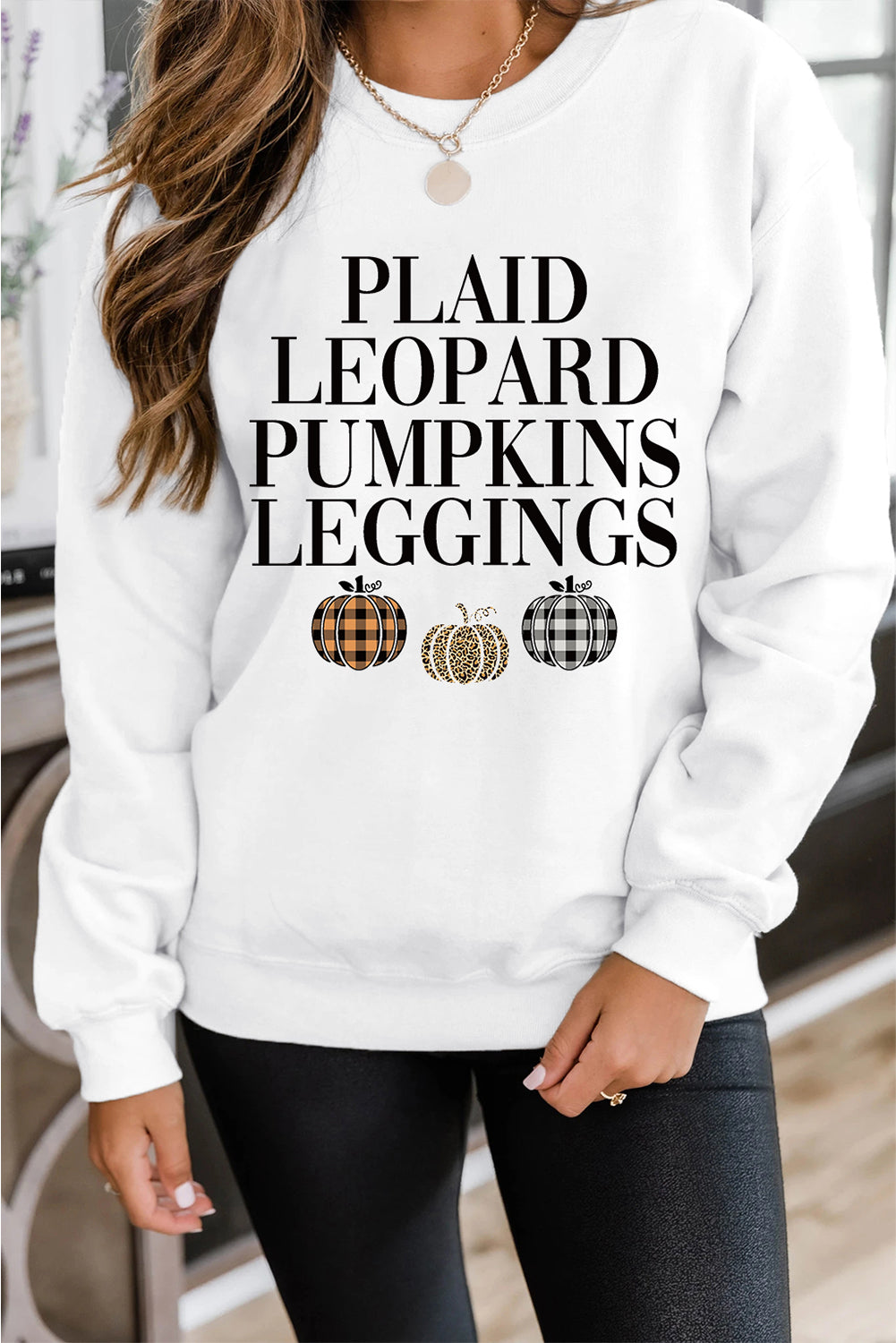 A White Thanksgiving Pumpkin Slogan Print Crewneck Sweatshirt