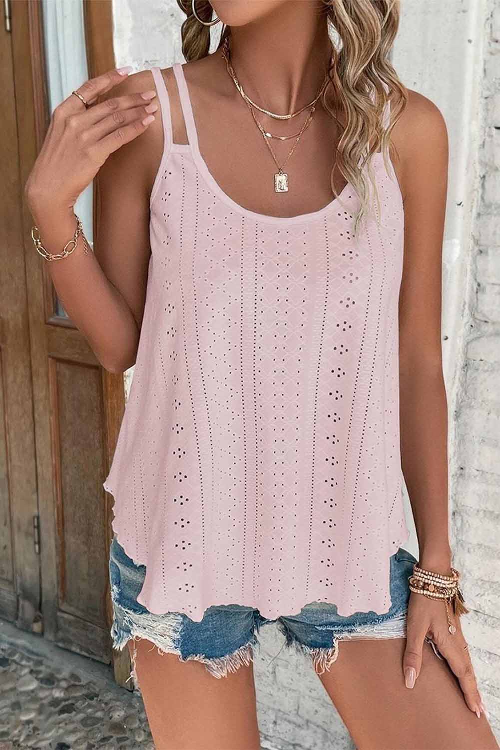 Black Eyelet Strappy Scoop Neck Cami Top