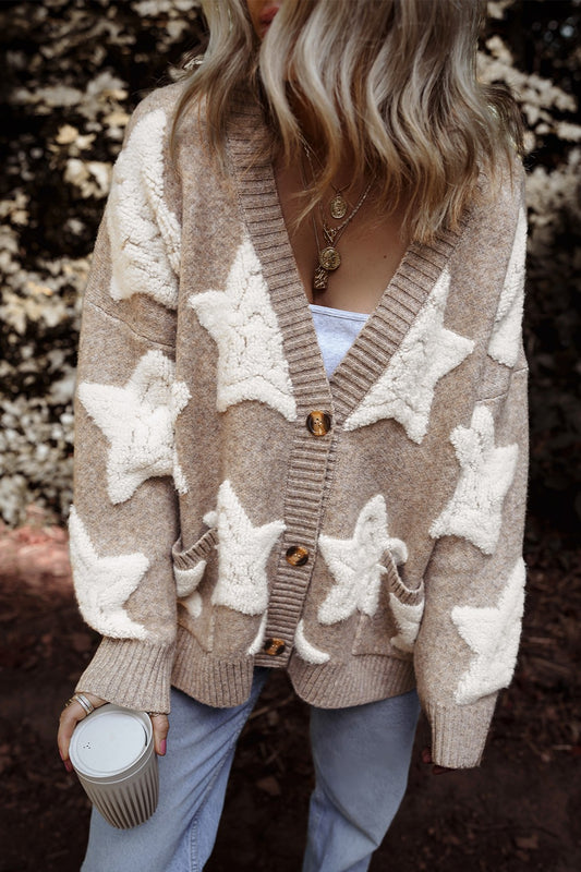 Star Beige Button Up Long Sleeve Cardigan