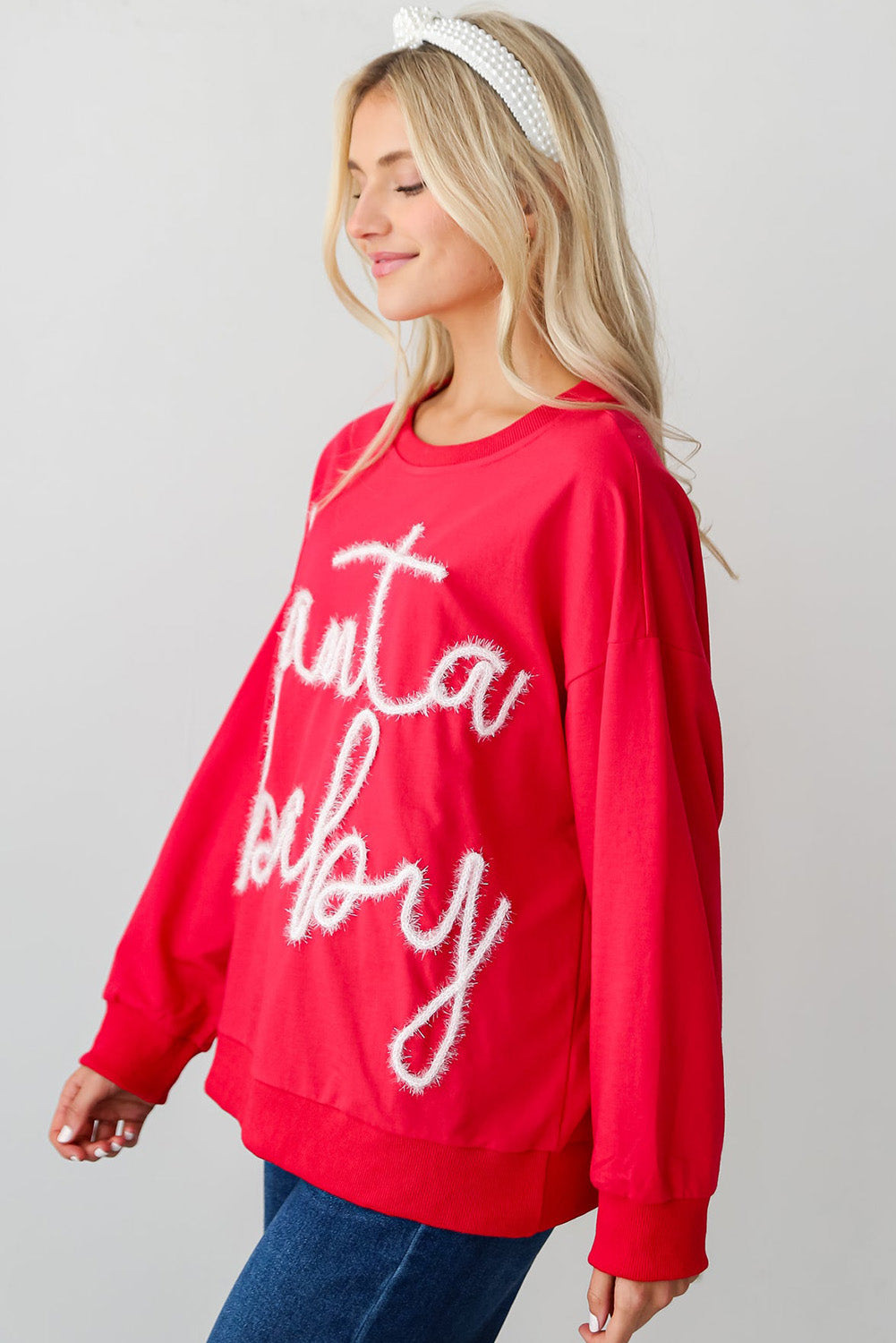 Fiery Red Christmas Tinsel Santa Baby Graphic Sweatshirt