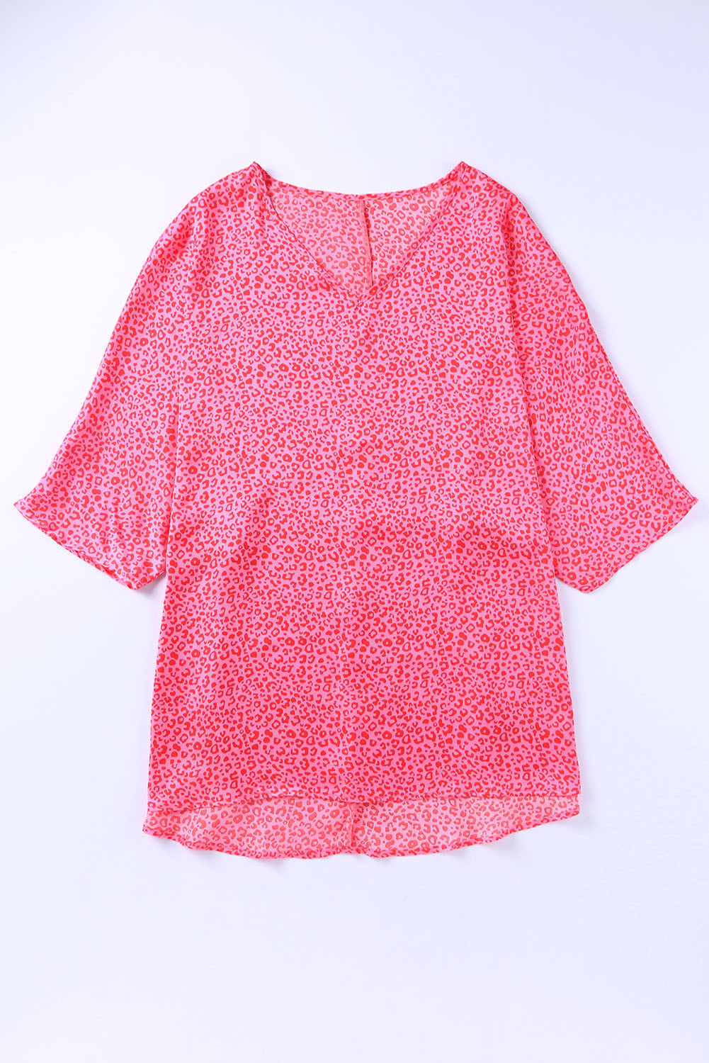 Rosy Leopard Print Oversized Casual Half Sleeve V Neck Top