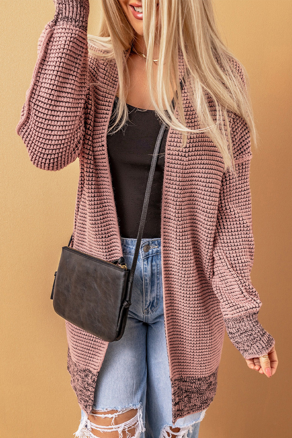 Plaid Contrast Trim Casual Knit Cardigan