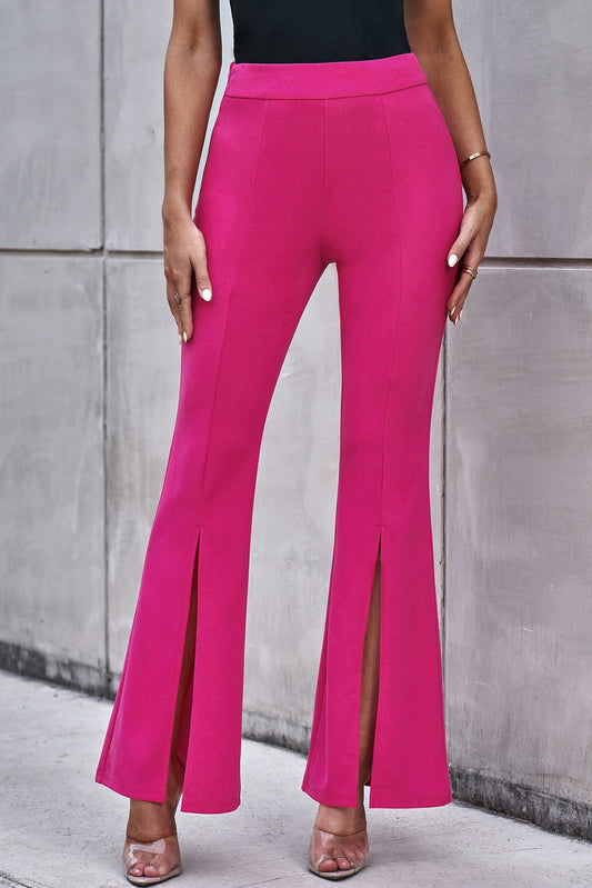 Rose Basic Split Hem Casual High Waist Pants