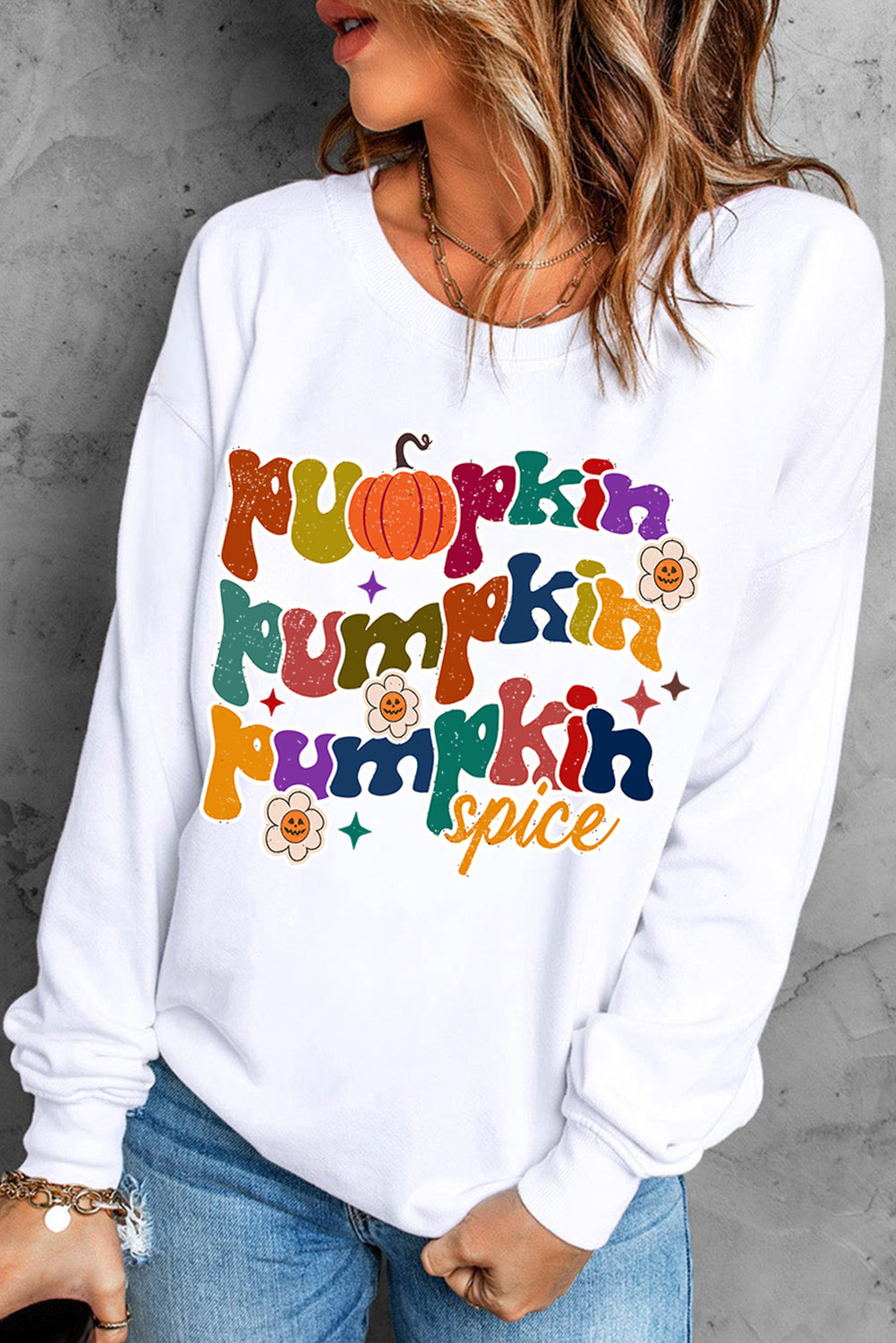 Beige Cute Pumpkin Spice Graphic Thanksgiving Sweatshirt