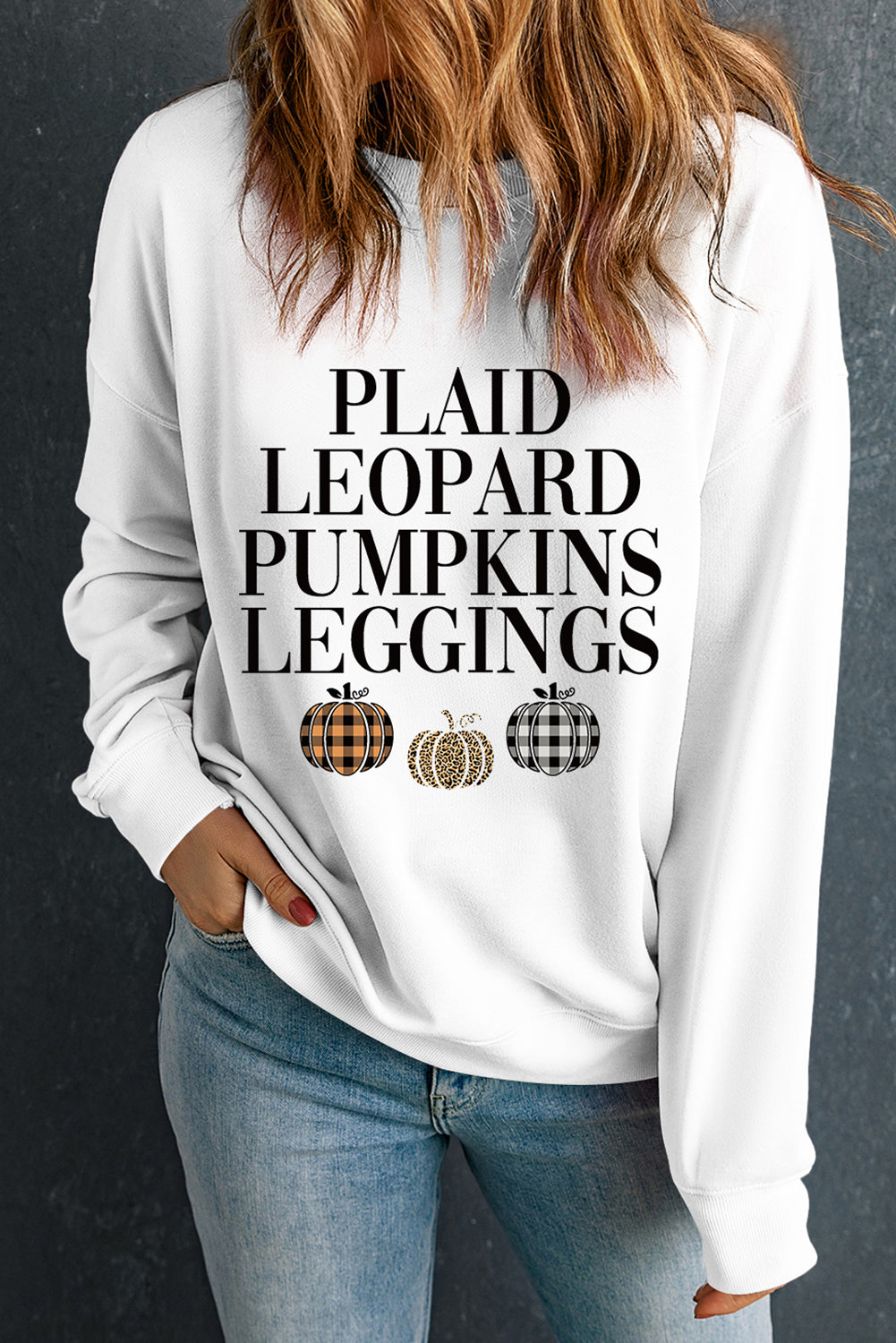 A White Thanksgiving Pumpkin Slogan Print Crewneck Sweatshirt