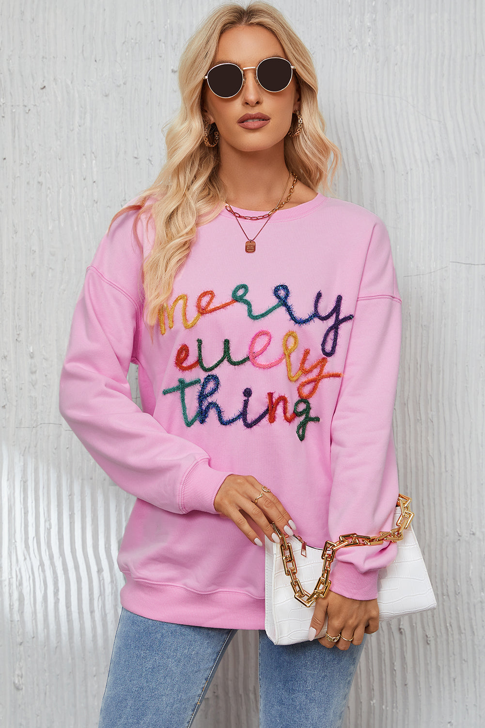 Merry Every Thing Glitter Letter Christmas Sweatshirt