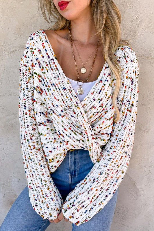 White Confetti Reversible Twist Sweater