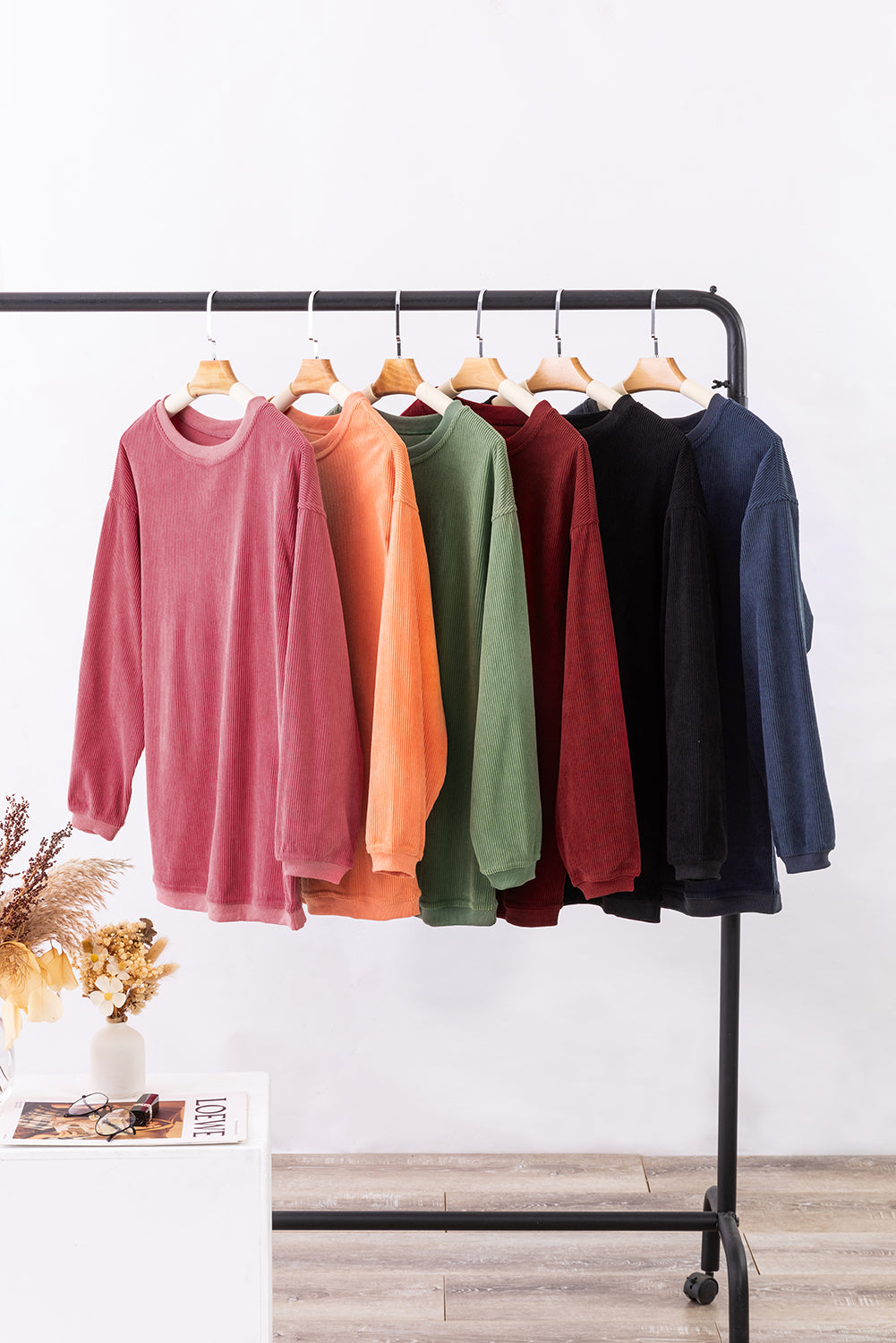 Festival Fuchsia Plain Drop Sleeve Crinkle Rib Oversized Sweatshirt