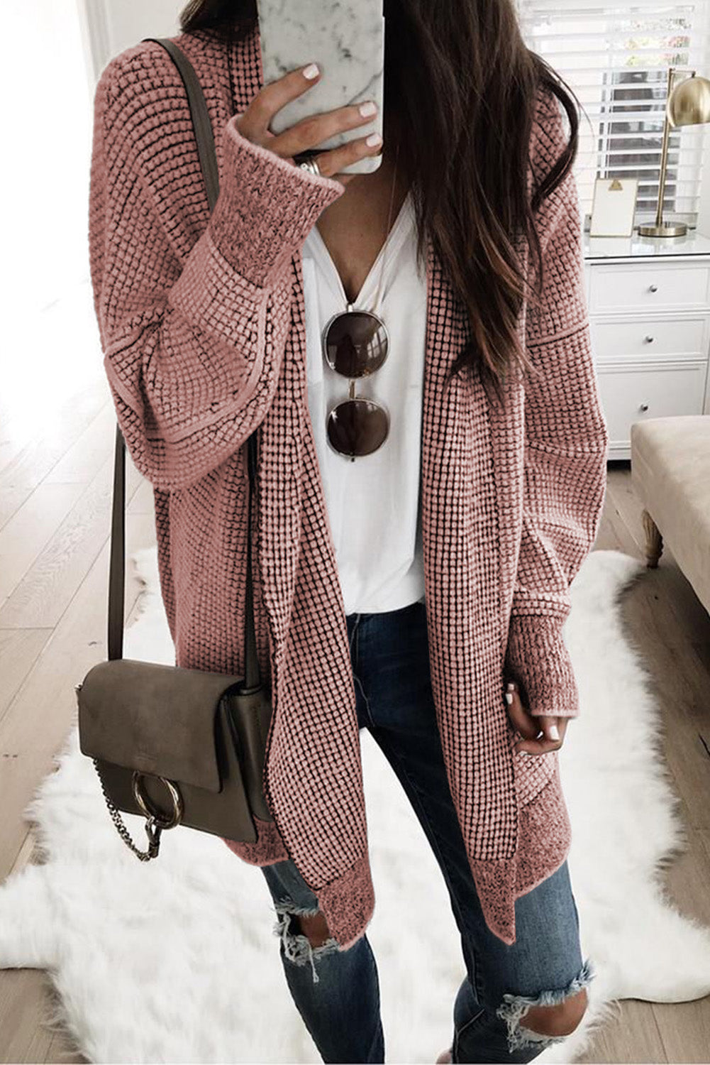 Plaid Contrast Trim Casual Knit Cardigan