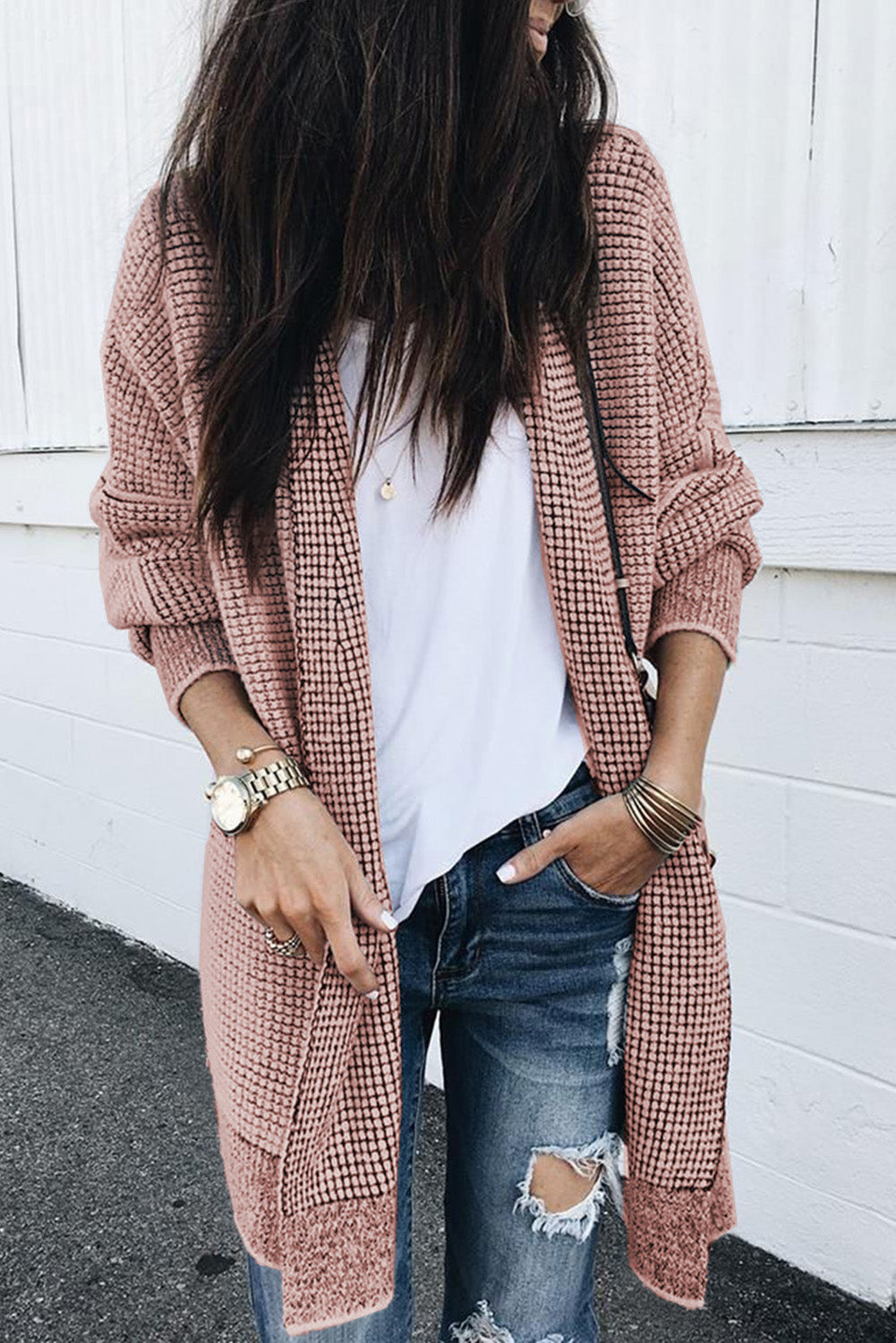 Plaid Contrast Trim Casual Knit Cardigan