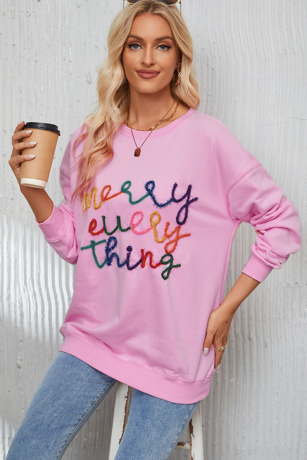 Merry Every Thing Glitter Letter Christmas Sweatshirt