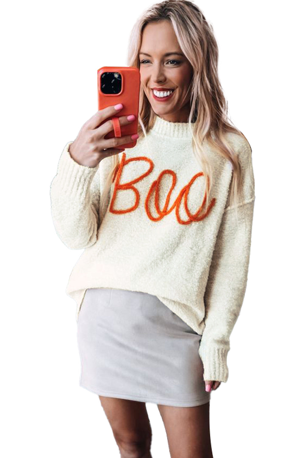 Halloween Boo Drop Shoulder Knit Sweater