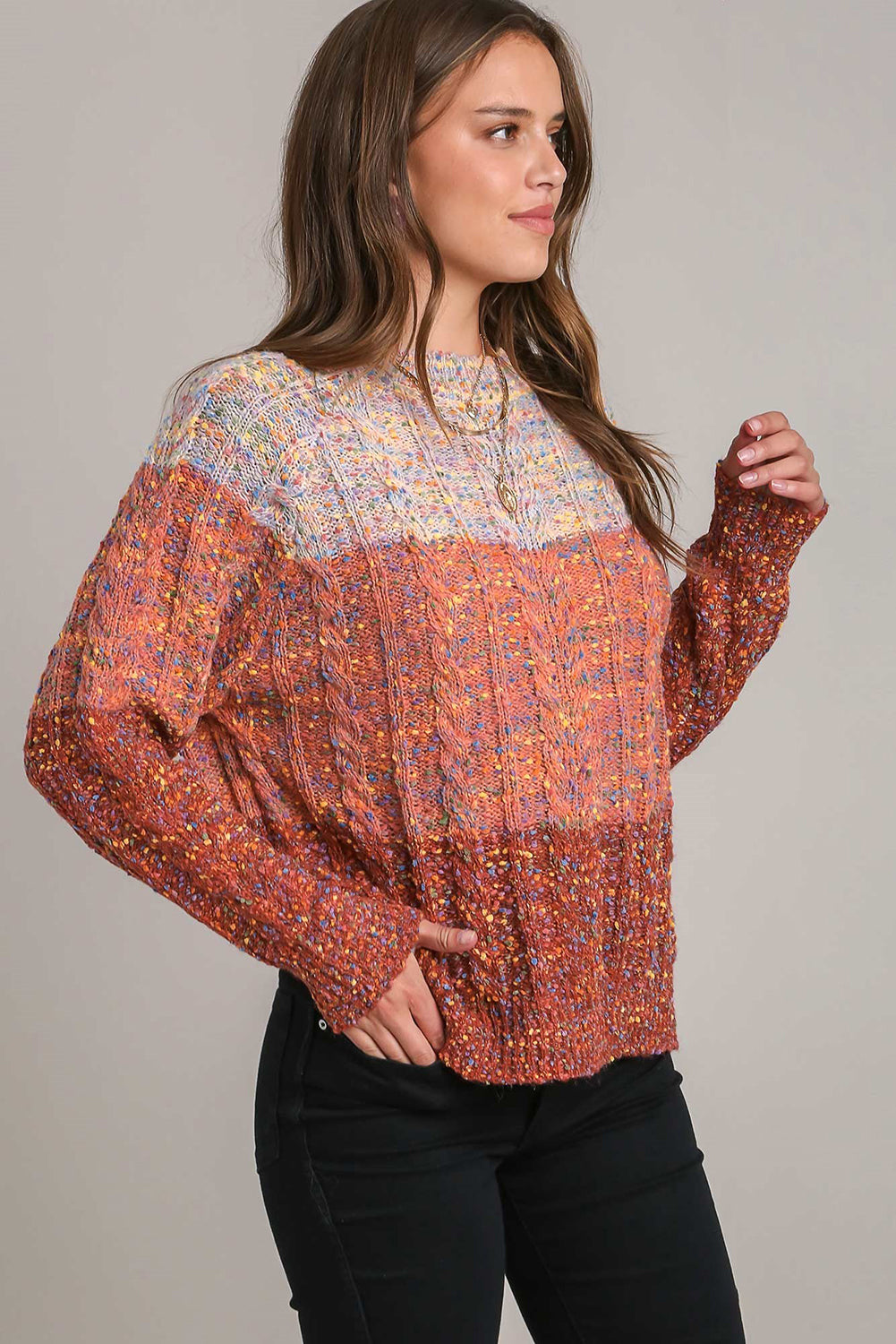 Multicolor Fall Colorblock Confetti Knit Sweater