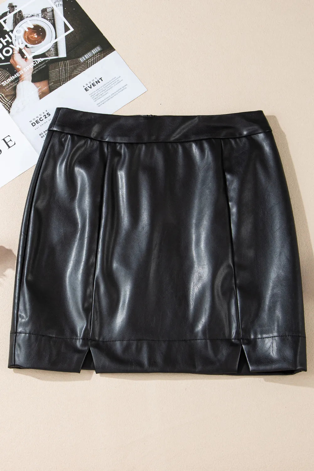 PU Black Leather Mini Skirt