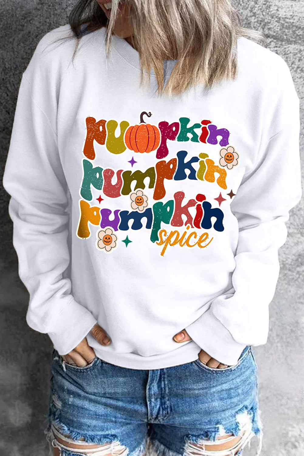 Beige Cute Pumpkin Spice Graphic Thanksgiving Sweatshirt