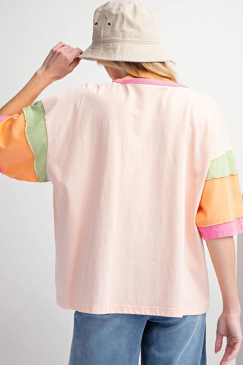 Color Block Sleeve Round Neck Oversize Top