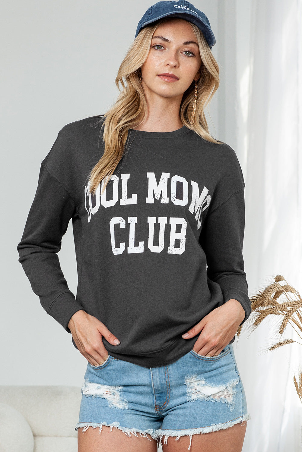 Gray COOL MOMS CLUB Print Drop Shoulder Light Wash Sweatshirt