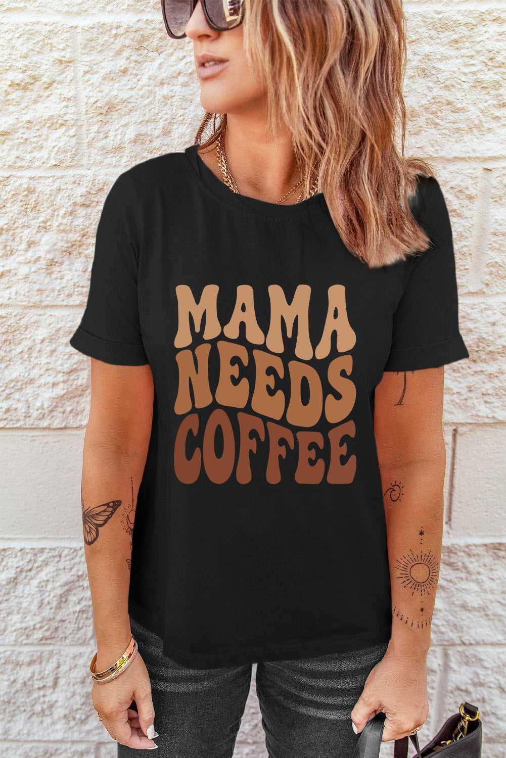 Black MAMA NEEDS COFFEE Graphic T Shirt