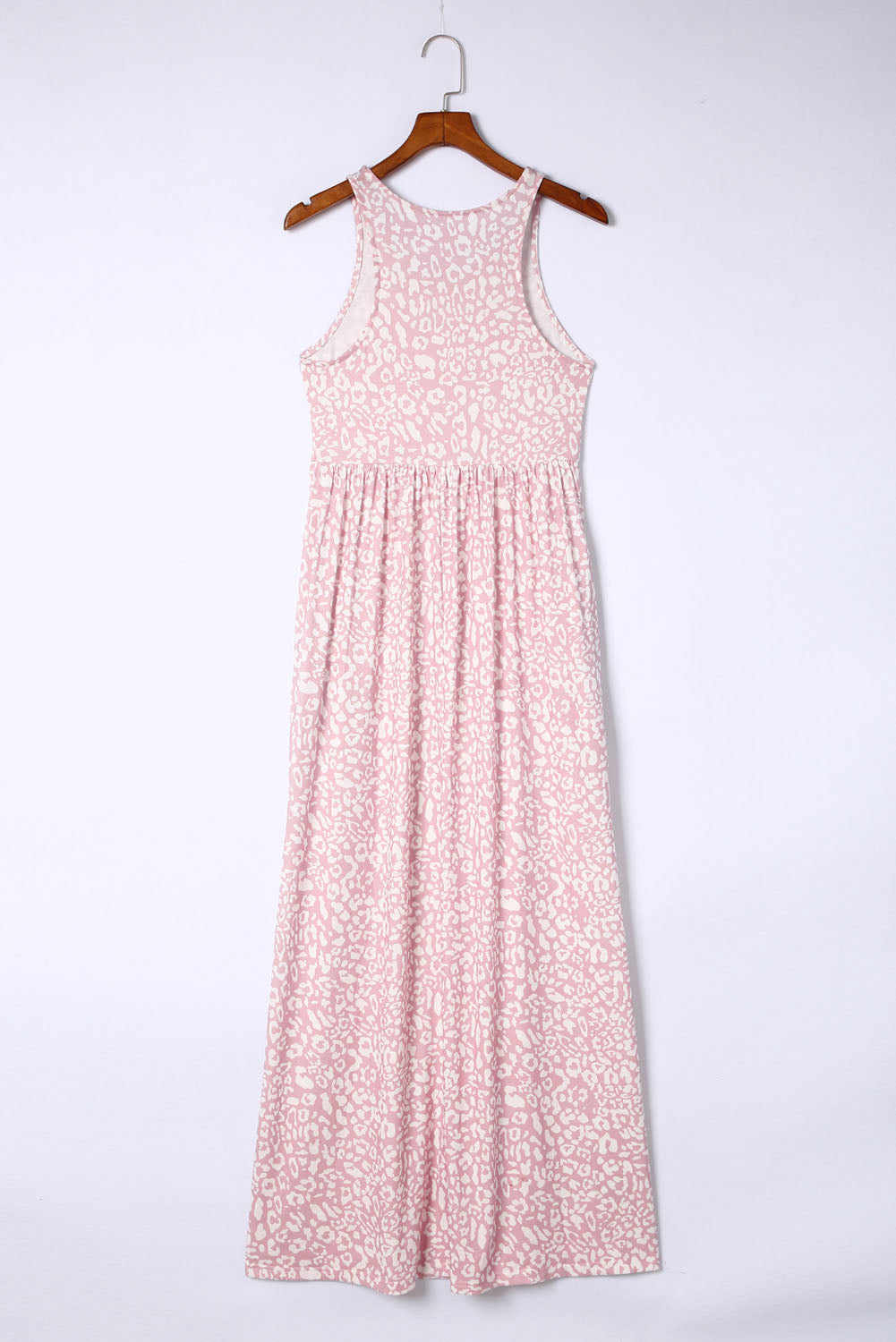 Rose Pink Leopard Pocketed Maxi Tank Dress