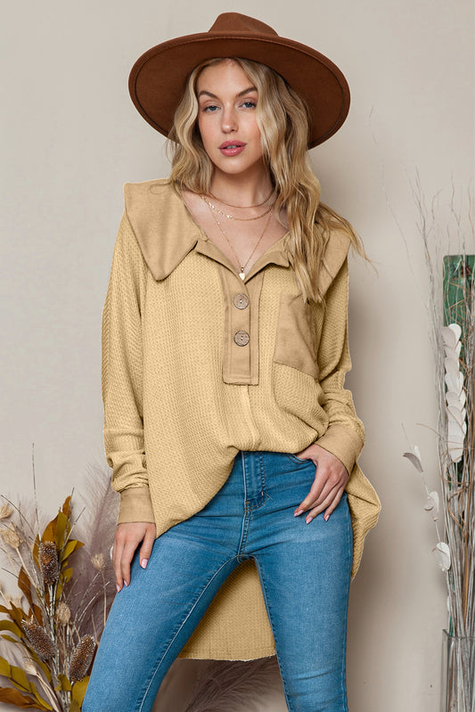 Waffle Pocket Seam Patchwork Loose Top