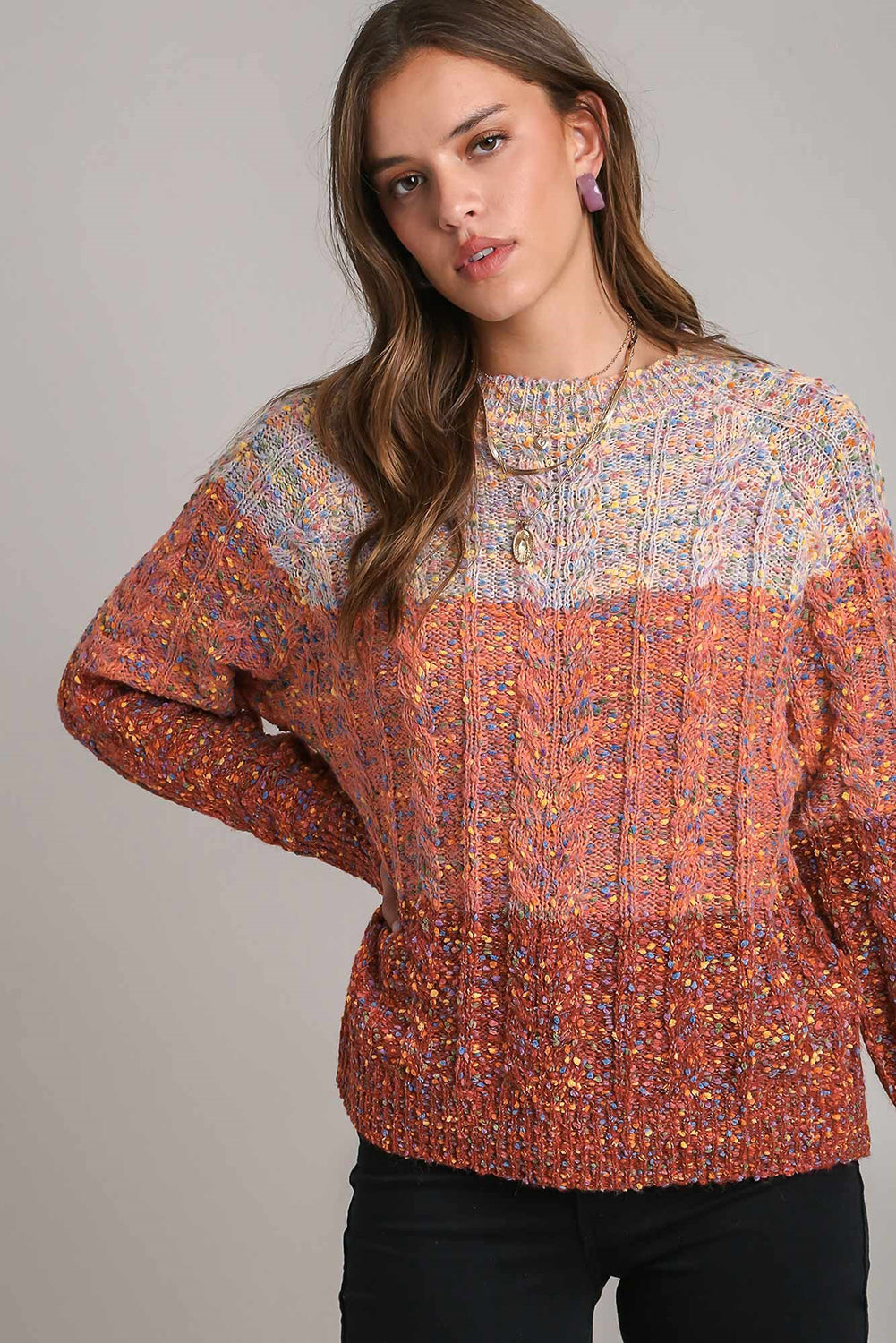 Multicolor Fall Colorblock Confetti Knit Sweater