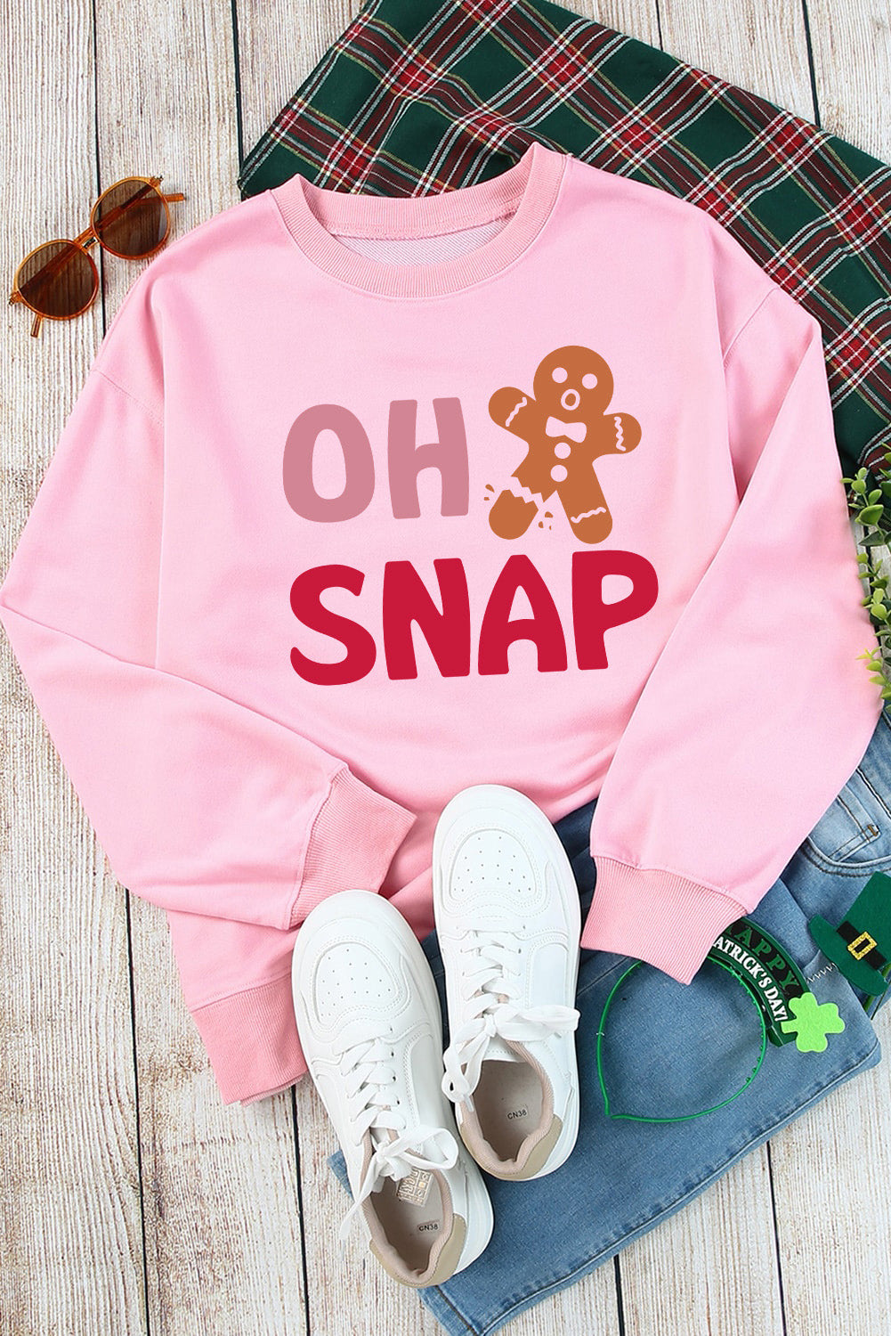 A Pink Christmas OH SNAP Gingerbread Man Graphic Sweatshirt