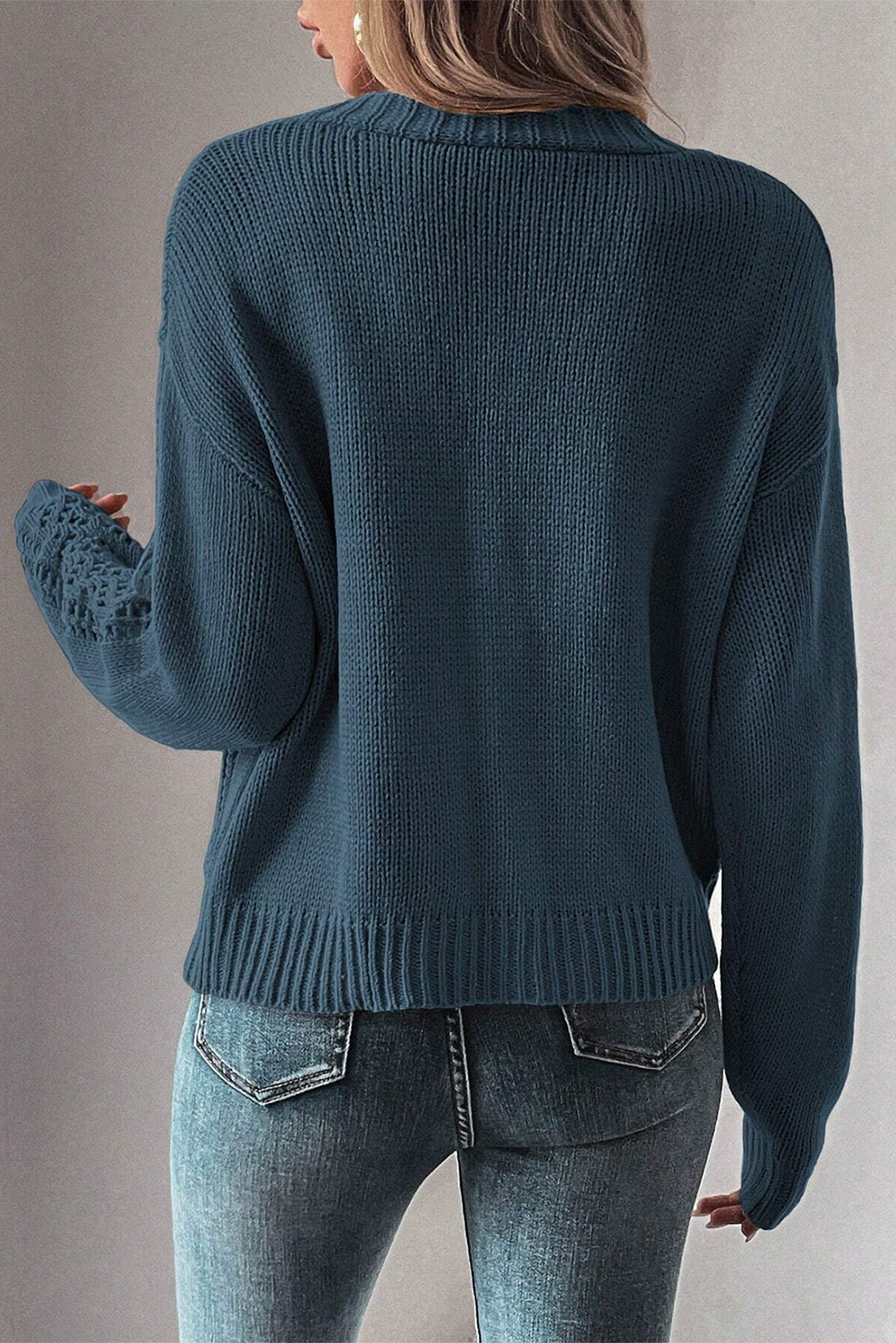 Real Teal Hollow Knit Drop Shoulder Cardigan