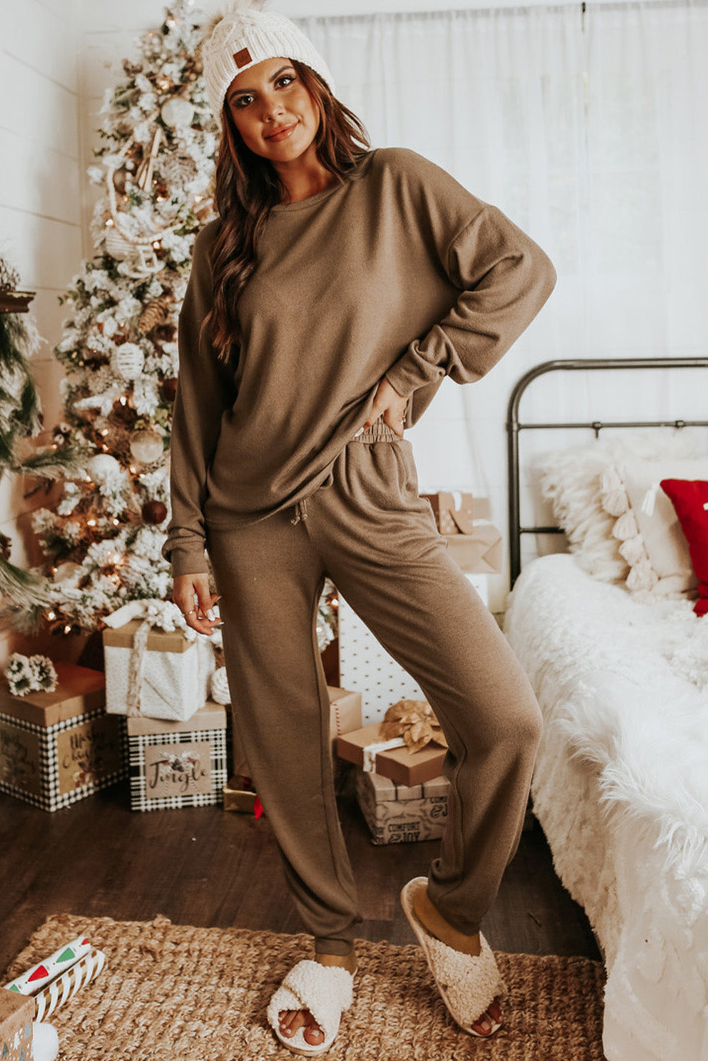 Casual Long Sleeve Pullover & Joggers Pajamas Set