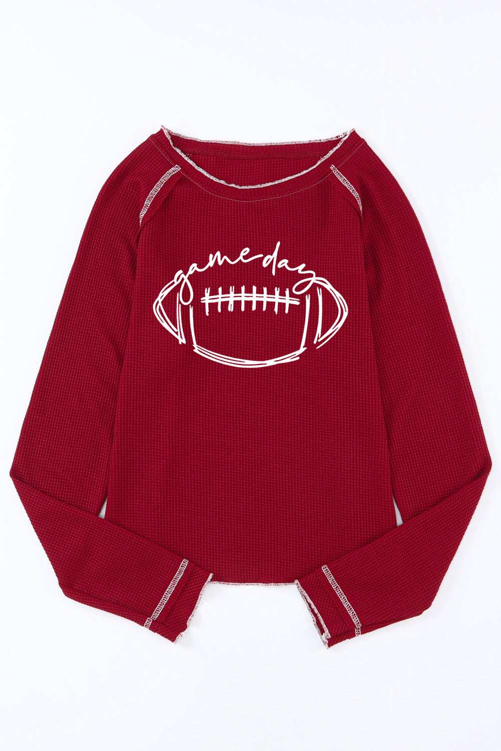 Red Waffle Football Graphic Contrast Hem Sweatshirt