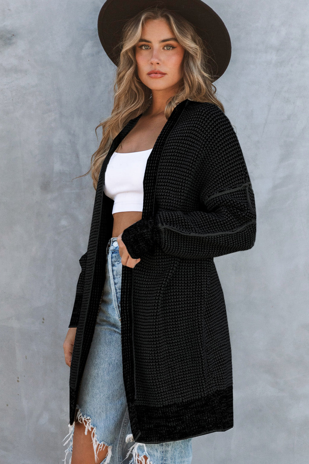 Plaid Contrast Trim Casual Knit Cardigan