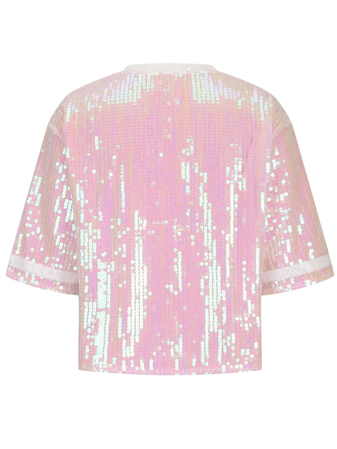 A Sequin Football Round Neck Half Sleeve Top