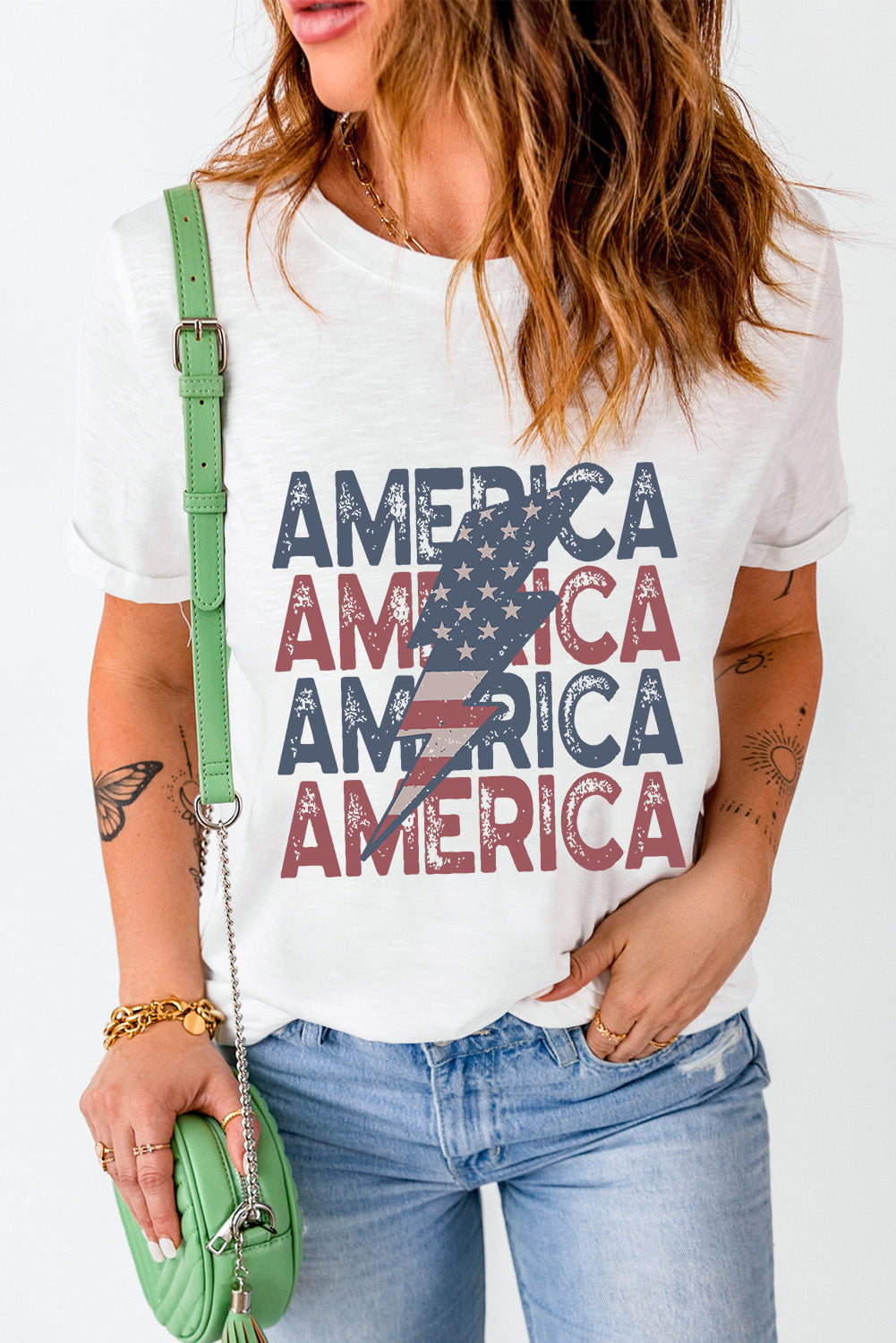 White American Flag Strip & Star Lighting Graphic Tee