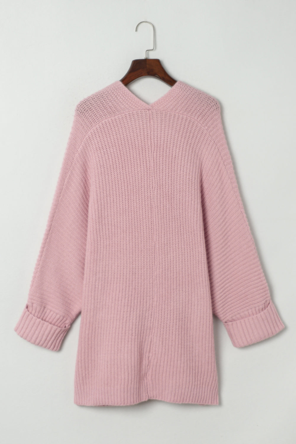 Pink Batwing Sleeve Pocket Oversized Cable Knit Cardigan