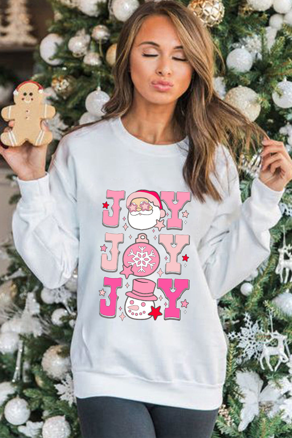 Beige Santa Claus Joy Print Graphic Sweatshirt