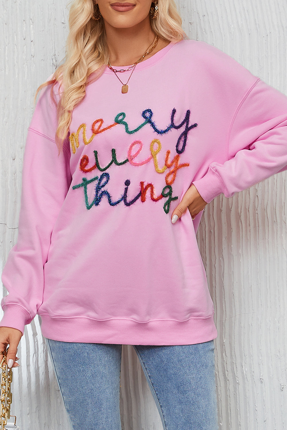 Merry Every Thing Glitter Letter Christmas Sweatshirt