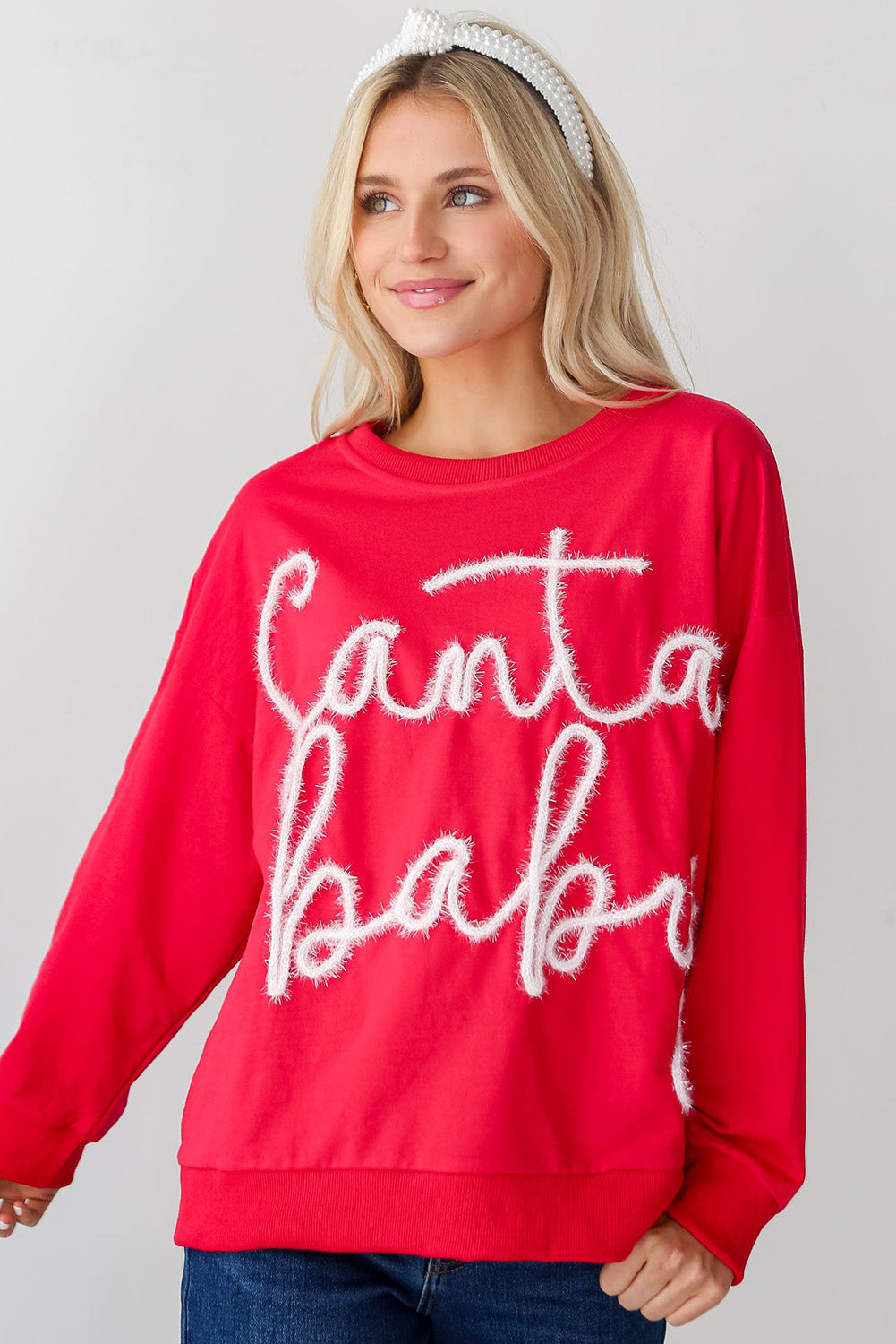 Fiery Red Christmas Tinsel Santa Baby Graphic Sweatshirt