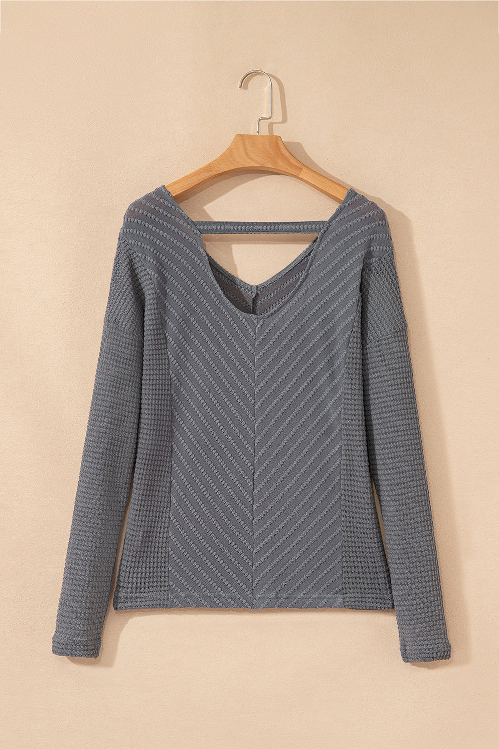 Sleet V Neck Chevron Texture Patchwork Long Sleeve Top