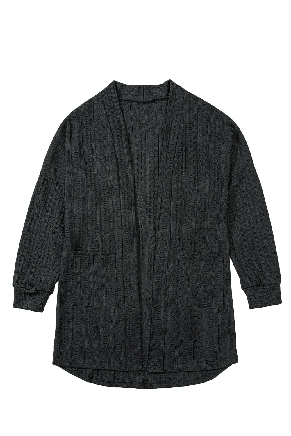 Chestnut Textured Knit Side Pockets Open Front Cardigan