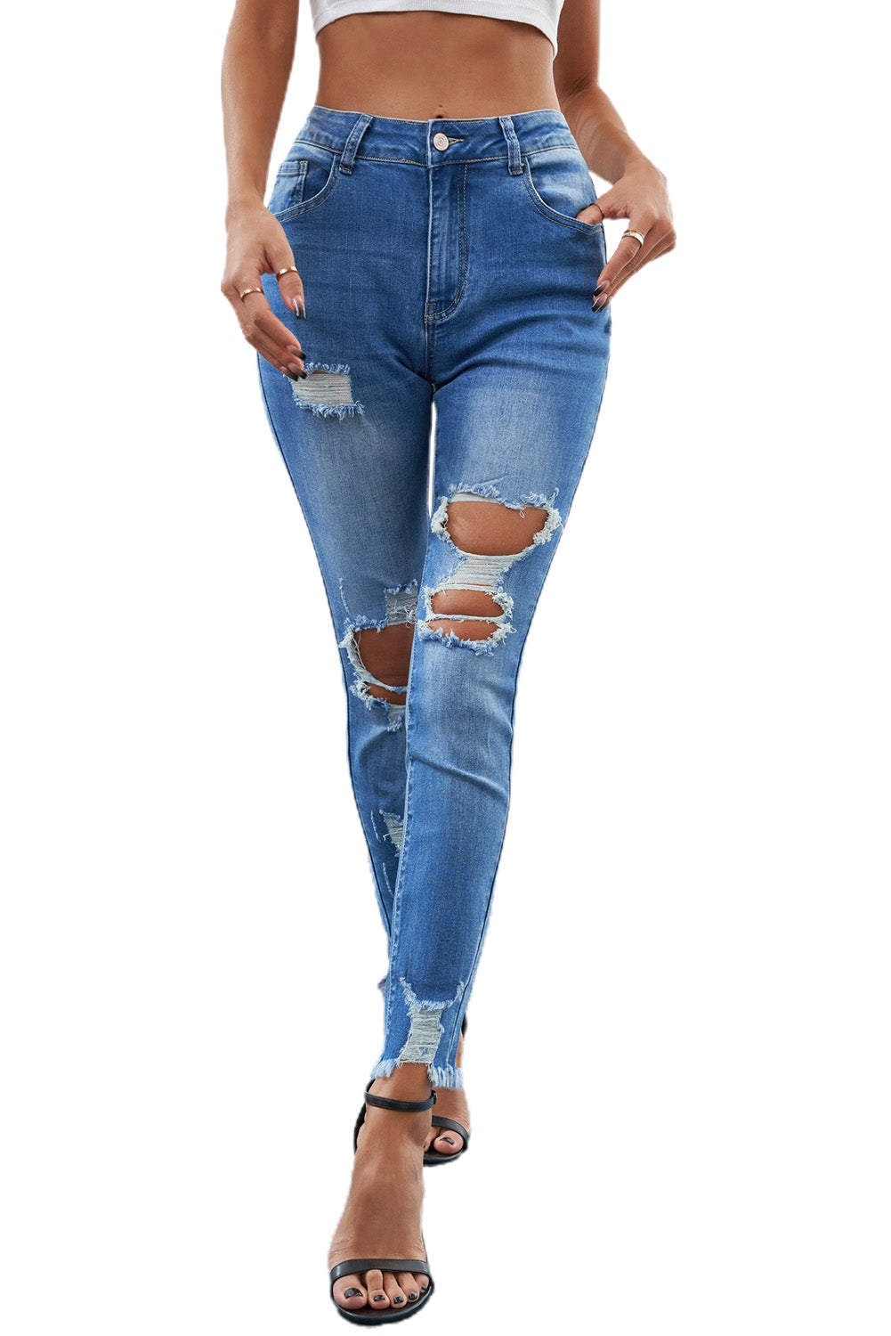 Light Blue High Waist Distressed Skinny Jeans