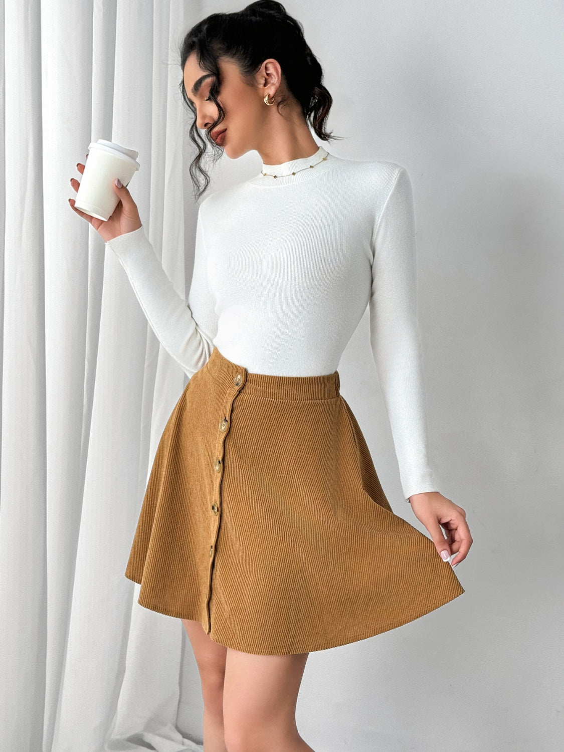 Carmal Buttoned Mini Skirt