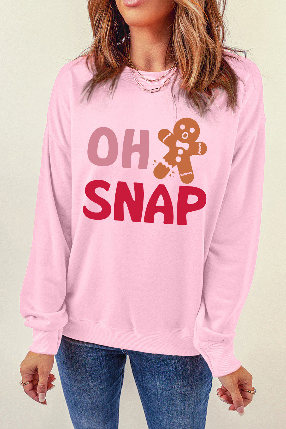 A Pink Christmas OH SNAP Gingerbread Man Graphic Sweatshirt