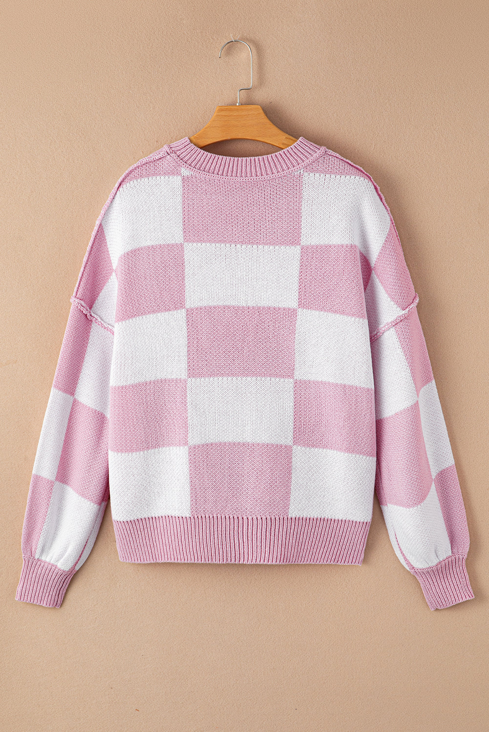 Checkered Bishop Sleeve Pullover Sweater