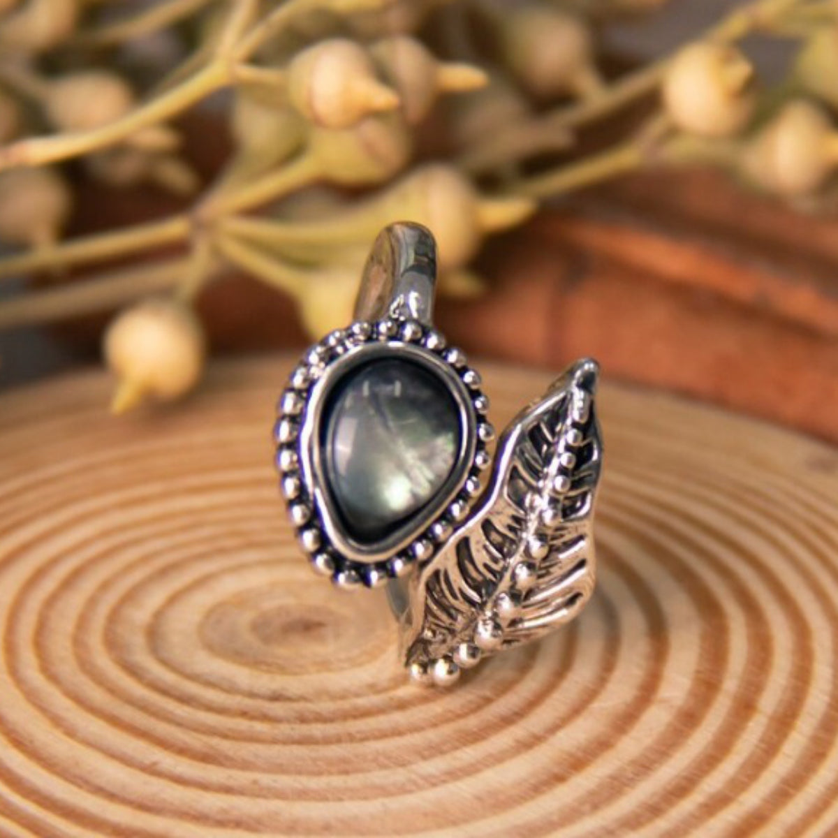 Moonstone Leaf Bypass Alloy Ring