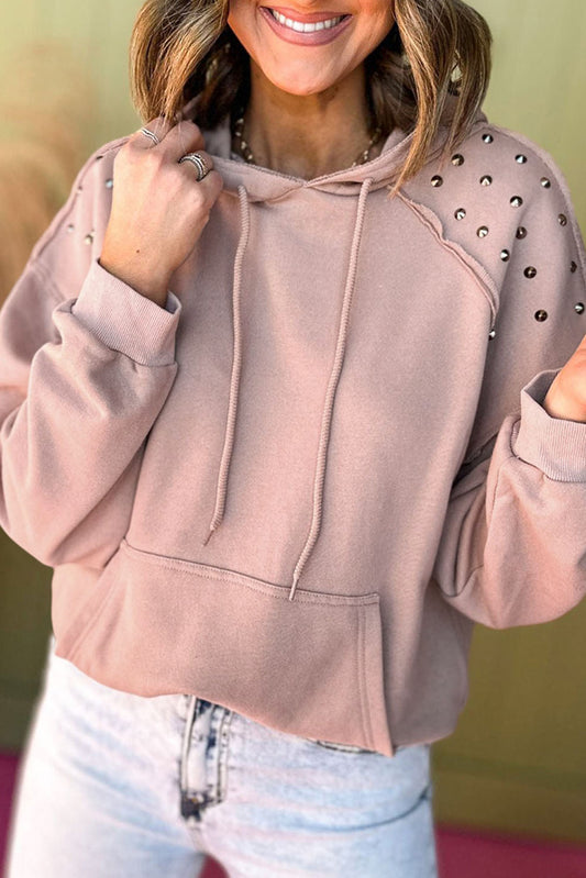 Fushia Stud Detail Kangaroo Pocket Hoodie