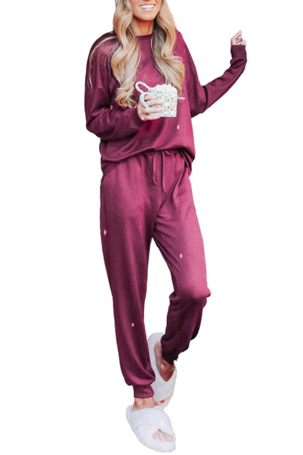 Casual Long Sleeve Pullover & Joggers Pajamas Set