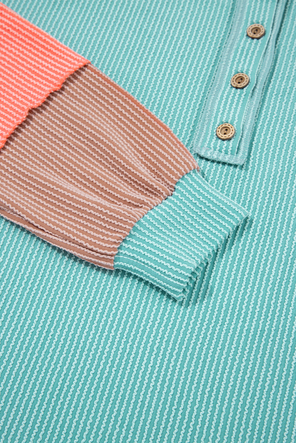 Multicolour Twisted Ribbed Colorblock Patchwork Henley Top