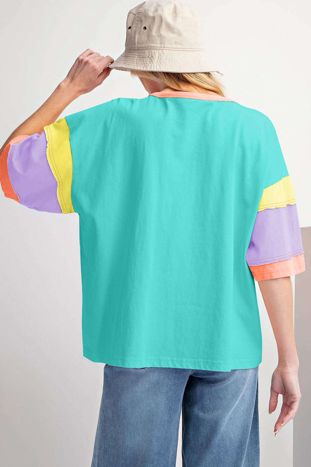 Color Block Sleeve Round Neck Oversize Top