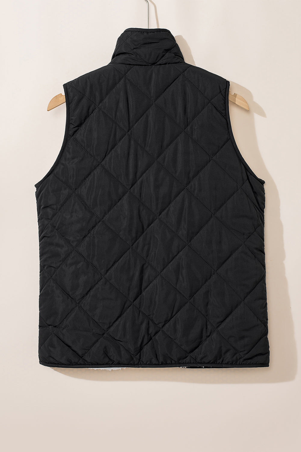 Black Zip Up Fleece Lined Quilted Vest Coat